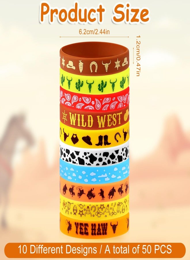 Youdaju 50Pcs Western Party Bracelets Cowboy Cowgirl Silicone Bracelets Western Themed Stretch Wristbands for Western Party Birthday Party Supplies Decorations,10 Different Patterns - Image 2